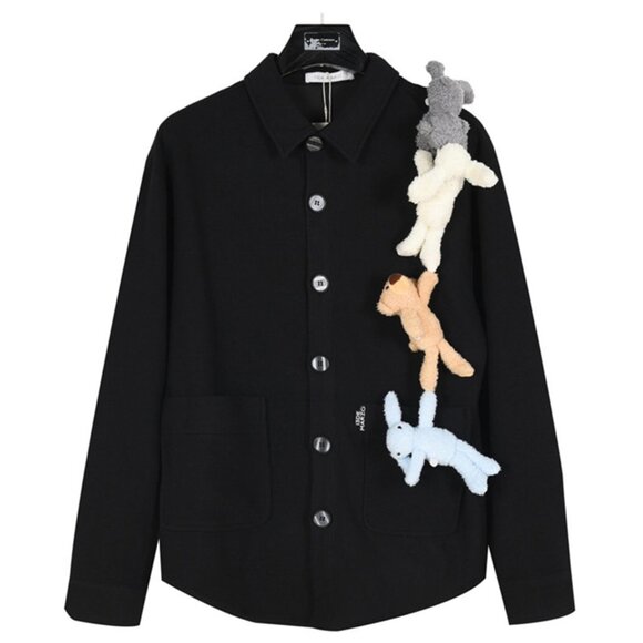 13De Marzo Bear Waffle Black Shirt Jacket